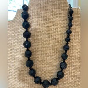 Liz Claiborne Vintage‎ Jet Black Glass Bo Beads Necklace Mourning